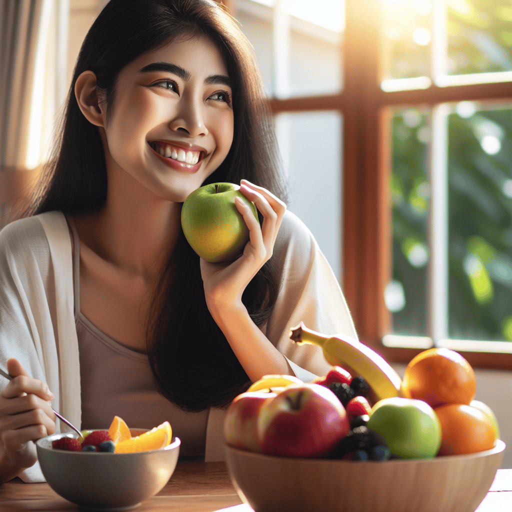 imagen realista de persona comiendo frutas